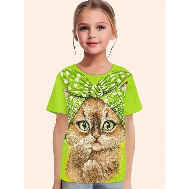Dívčí oblečení Roztomilý zvířecí kreslený kočka 3D potisk Módní ležérní trička Vtipná dívčí trička