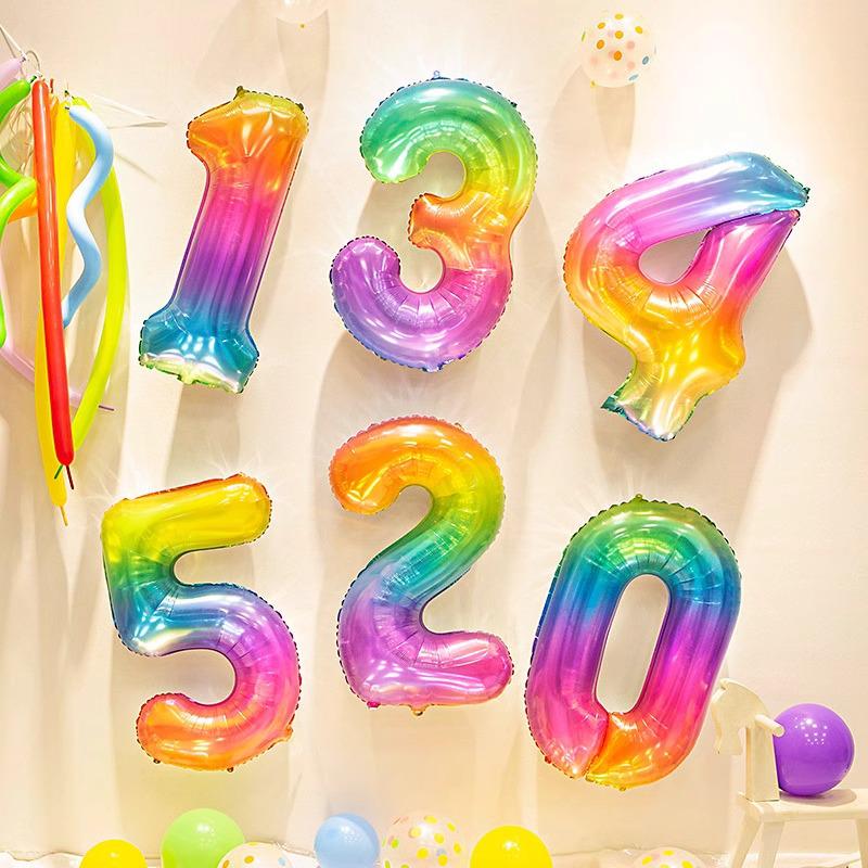 40" Rainbow Gradient Number Balloons for Kids' Birthday Party Photo Props