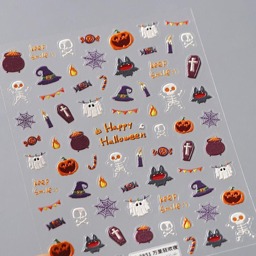 Adesivi 3D per Unghie di Halloween: Design Carino di Zucca e Fantasma a Cartone Animato
