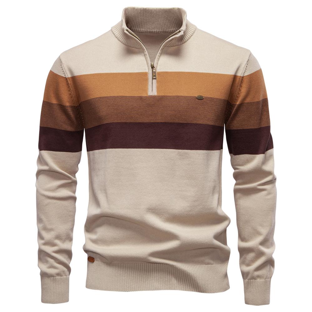 Männer Patchwork Pullover Pullover Baumwolle Casual Zipper Mock Neck Pullover für Männer Neue Winter Mode Warme Pullover für Männer