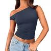 Slant Neck Top, Sexy Babes Slanted Shoulders, Solid Color Vest, Summer Women's Off-the-shoulder Pullover, Off-the-navel Women's Clothing