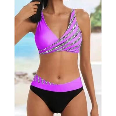 Modischer gestreifter Bikini-Set mit Druck, Sexy zweiteiliger Badeanzug, Charmant stilvoller Badeanzug