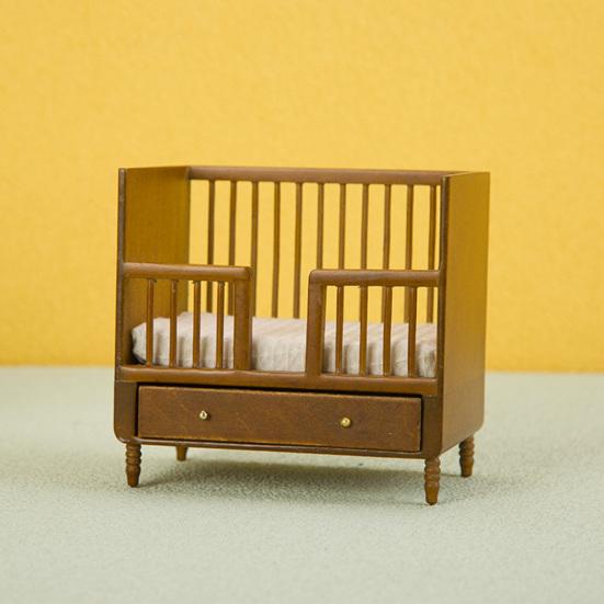1/12 Puppenhaus Bett Möbel Zubehör Mini Holz Schlafzimmer mit Schublade Realistische Kompakte Puppenhaus Bett Dekoration Ornament
