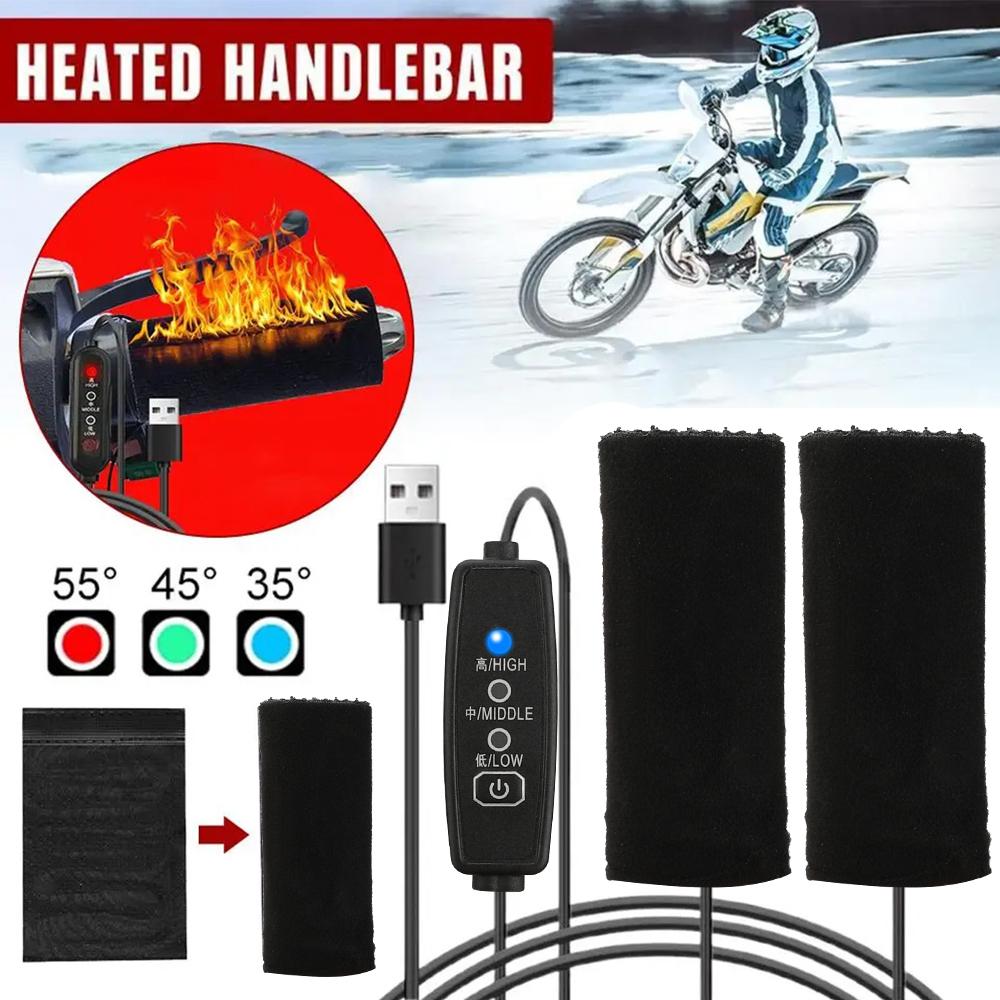 12V USB Motorrad Elektrische Beheizte Griffe Abdeckung 3 Gänge Elektrische Beheizte Lenkergriff Abdeckung Lenker Heizung Wärmer für Outdoor Fahren