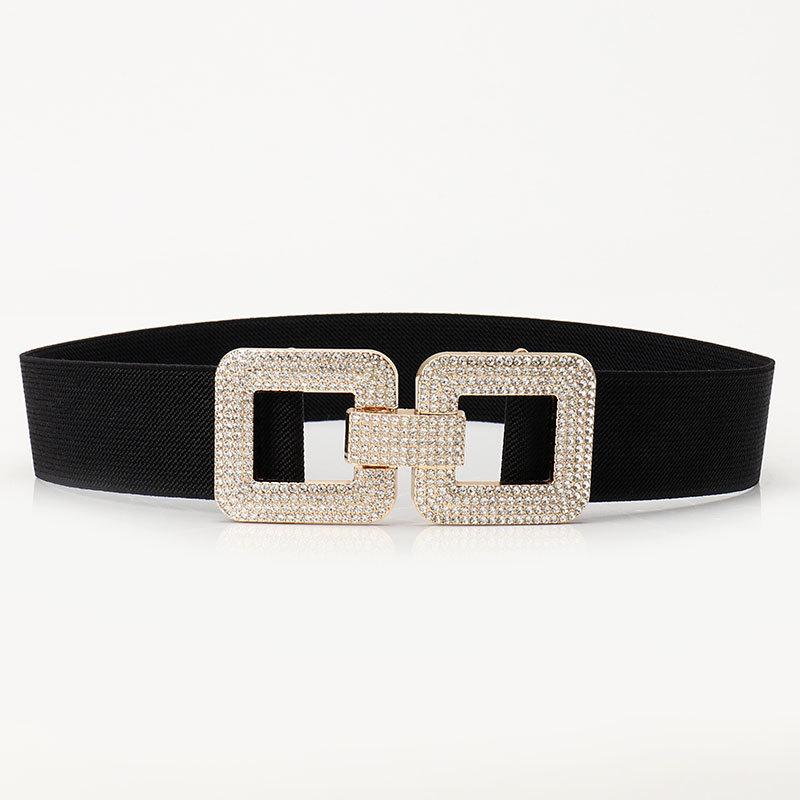 High-end Rhinestone Belt for Women's Versatile Coat for Women's Belt for Women's Belt for European and American Buckle Elastic Waist Seal
