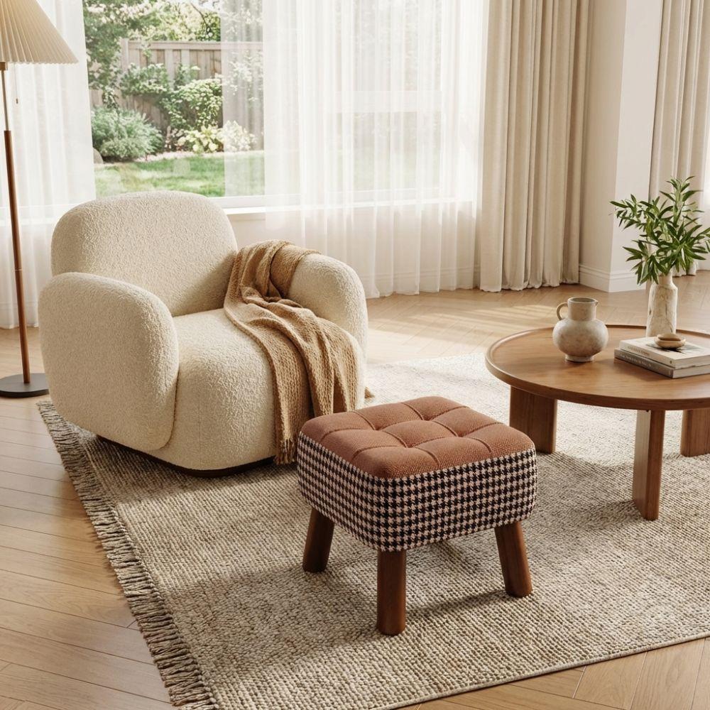 Soft Upholstered Seat Ottoman Compact Design Cream Style Ottoman Soft Pack Stool  Daily Home Use