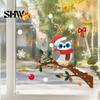 Self Adhesive Seasonal Wall Art Cute Christmas Owl Window Sticker, Snowy Branch Candy Glass Decal, Waterproof Festive Outdoor Xmas Decor for