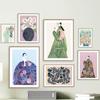 Tulip Violets Vase Woman Coat Flower Light Green Abstract Poster Aesthetics Prints Wall Art Painting On Canvas Living Room Decor No Frame