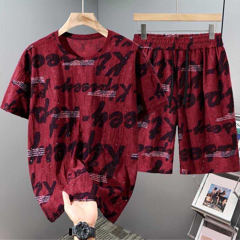 Men's Plus Size Sparkly Print 2-Piece Set, Casual T-Shirt & Shorts Summer Outfit (5XL-11XL)