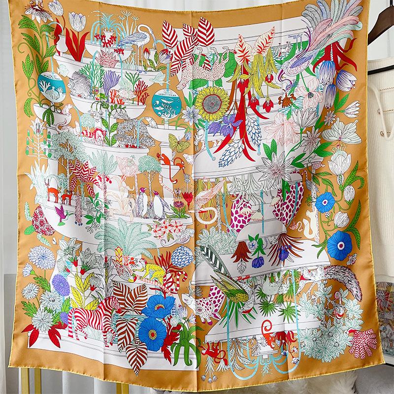 Retro Silk 90cm Square Scarf - Handmade, Luxurious, Light, and Sunscreen Gift for Women