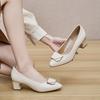 Women's French-Style Chunky Heel Cowhide Shoes - 2025 New Soft Sole, Low-Cut, Comfortable for Long Wear, Versatile for Work and Banquets