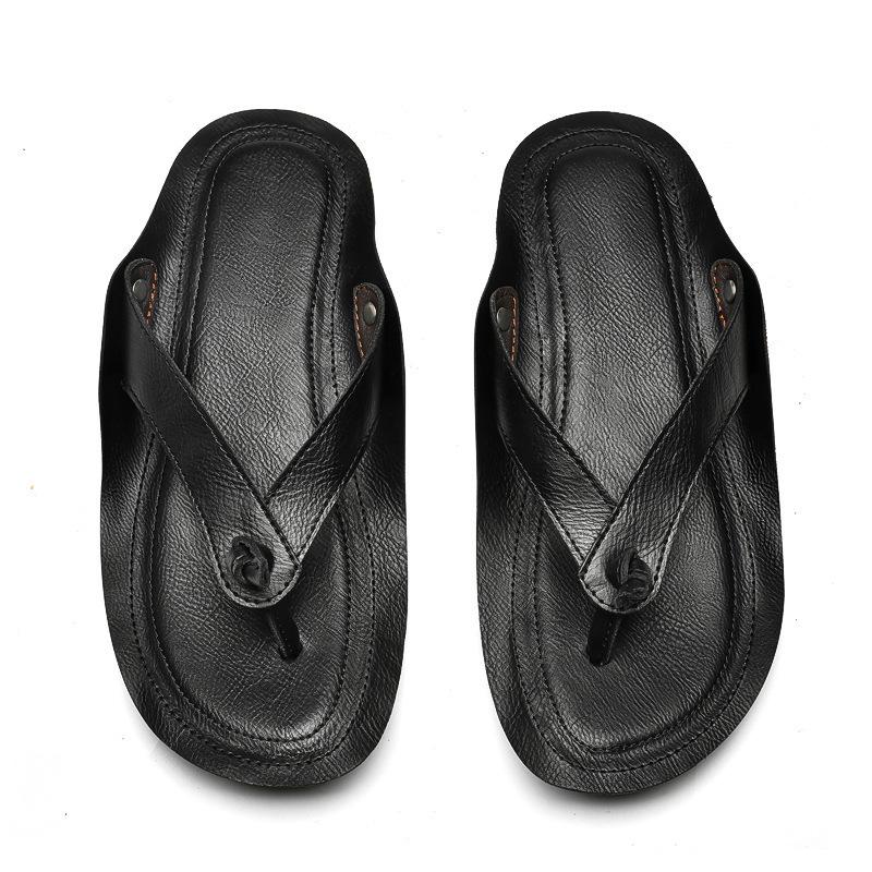 Men's Plus Size Retro Genuine Leather Non-slip Beach Flip-flops