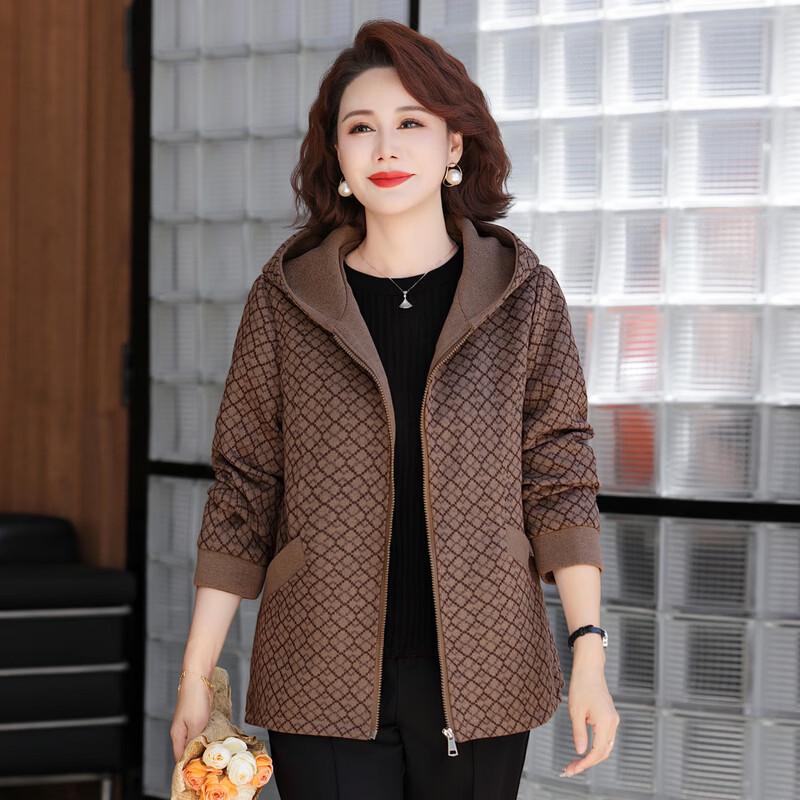 Yalu Mom's Plaid Hooded Zipper Jacket