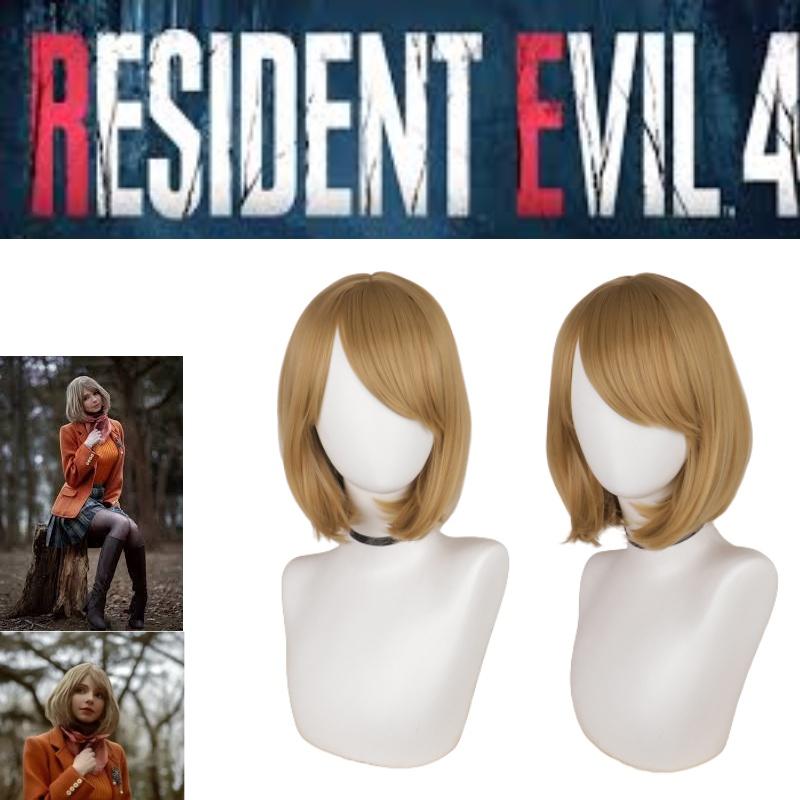 Biohazard 4 Remake Ashley Graham Wig Short Brown Pear Blossom Style Cosplay Hairpiece