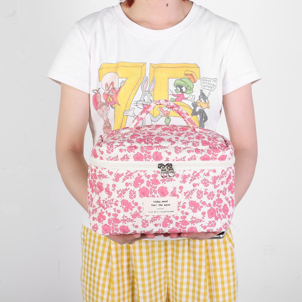 3Pcs Quilting Storage Bag Floral Printed Adorable Padding Skincare Pouch Aesthetic Toiletry Purse Bathroom Shower Travel Bag