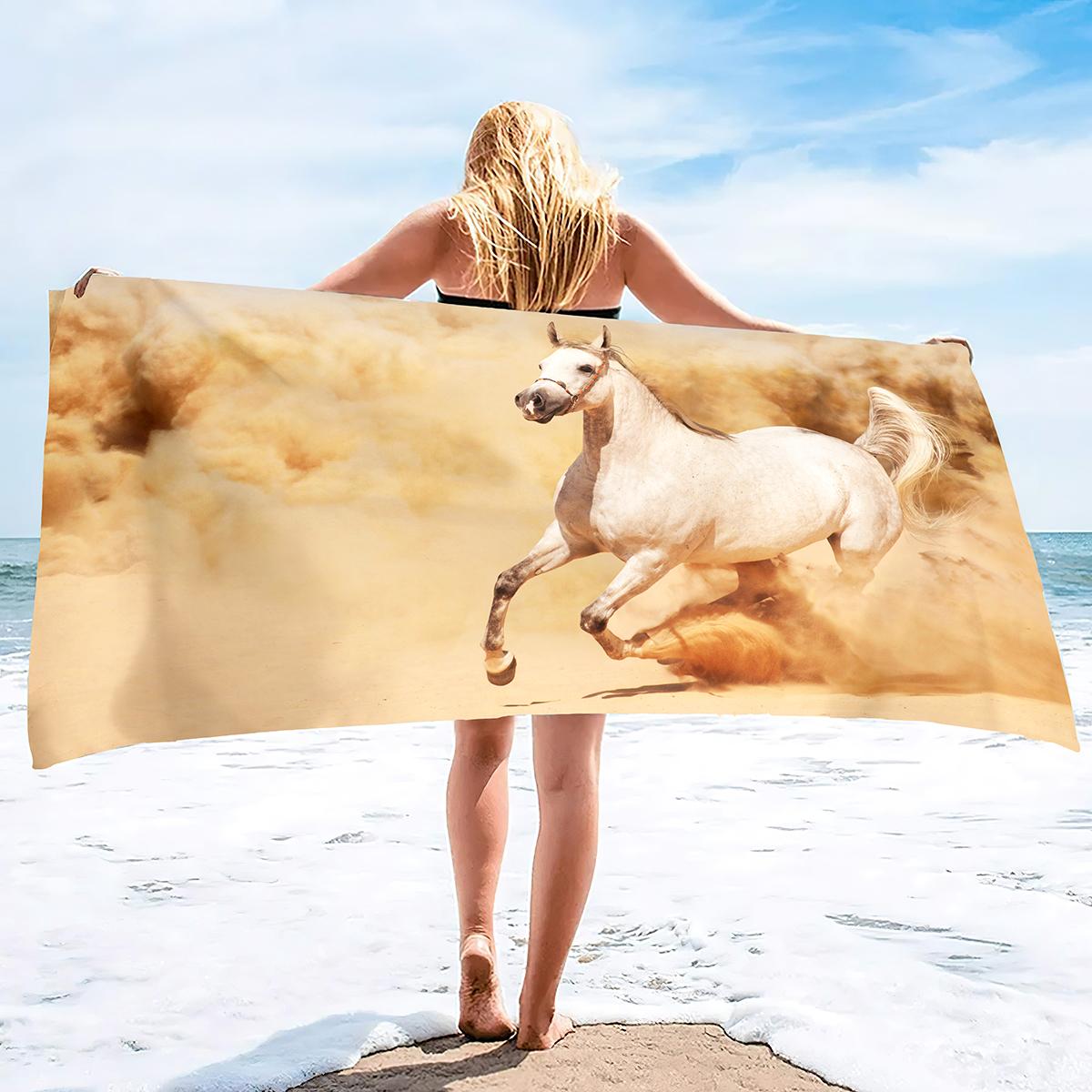 Paardenprint Strandlaken Microvezel Sneldrogende Badhanddoek Handig Dunne Deken Geschikt voor Zwemmen Reizen Yoga Kamperen H35xW70cm