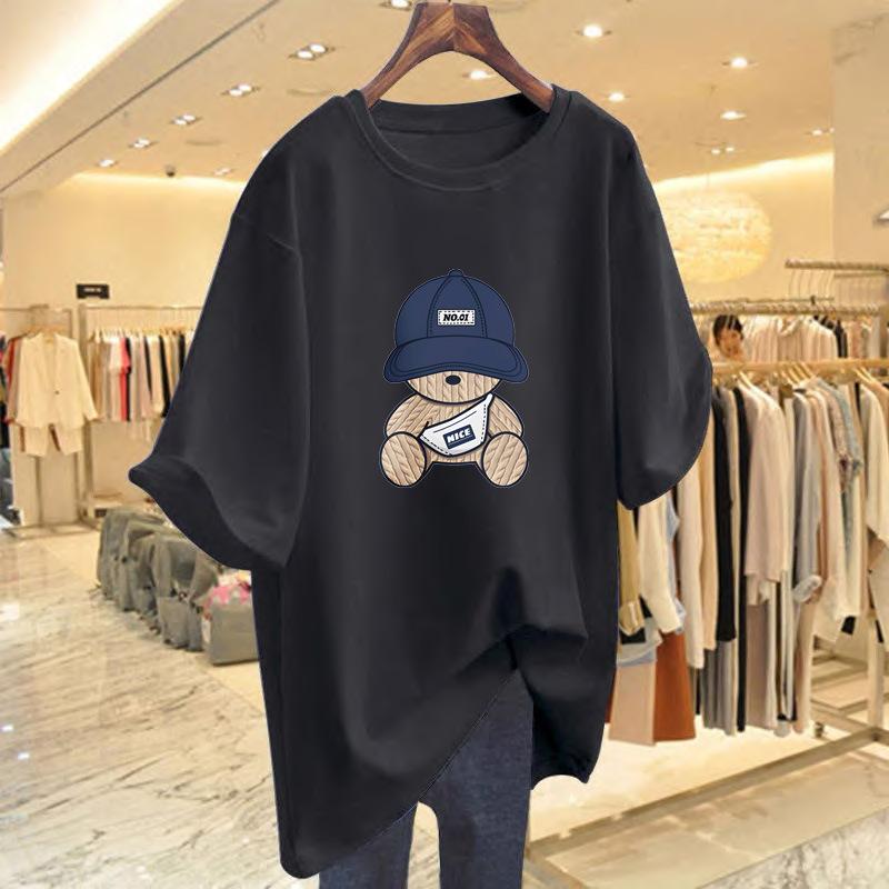 Long shark pants top white short-sleeved t-shirt women's 2025 new large version t-shirt loose cover butt long t