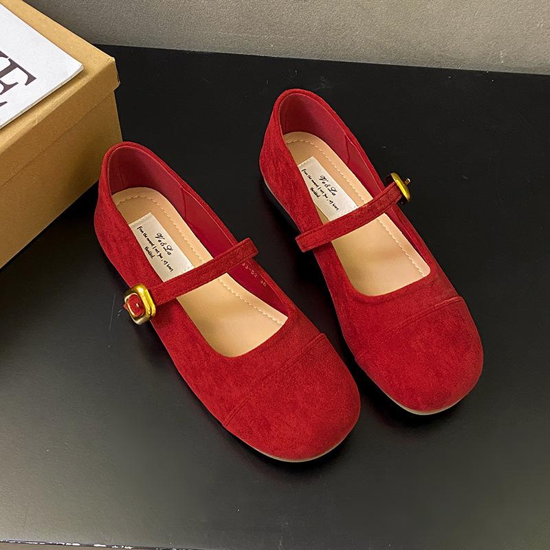 Shallow single shoes women s spring and autumn new French retro versatile gentle fairy suede Mary Jane shoes flat beanie shoes 35 6149₽