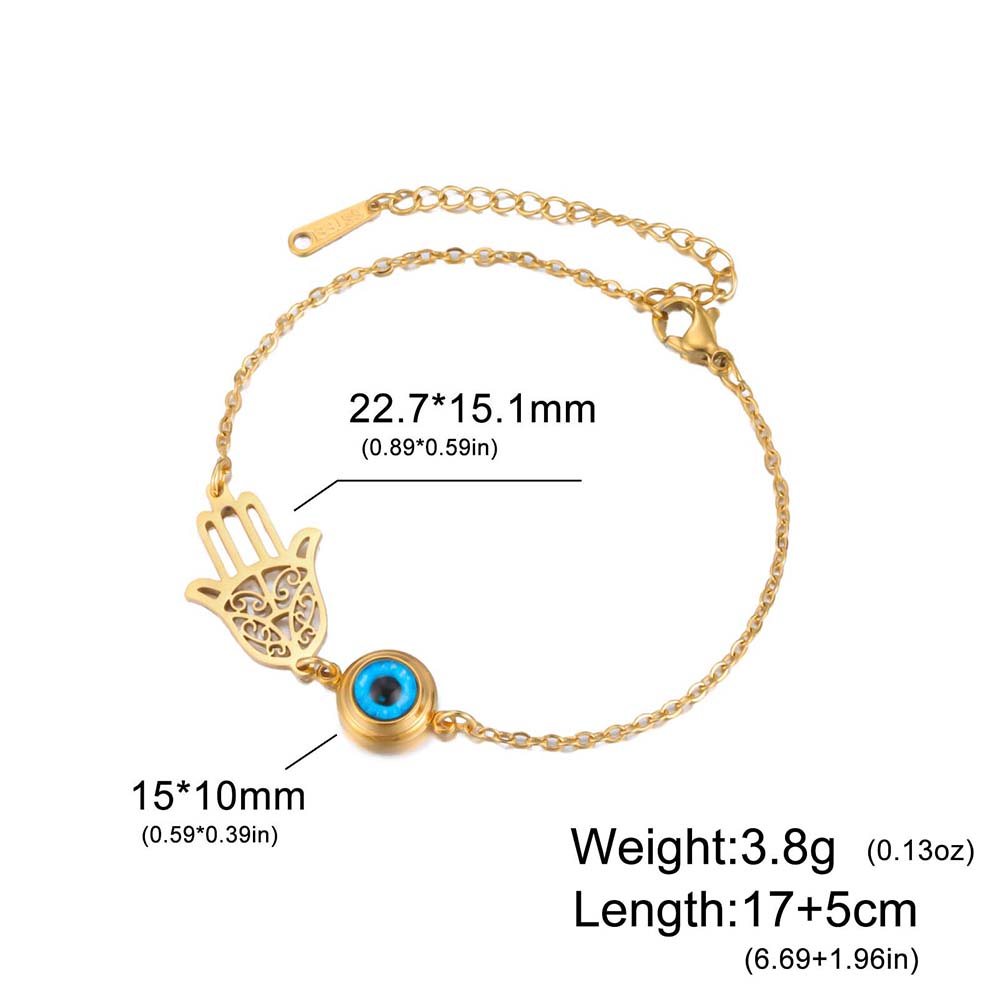 Dawapara Hamsa Evil Eye Bracelet Hand of Fatima Protection Talisman Good Luck Charm Stainless Steel Jewelry