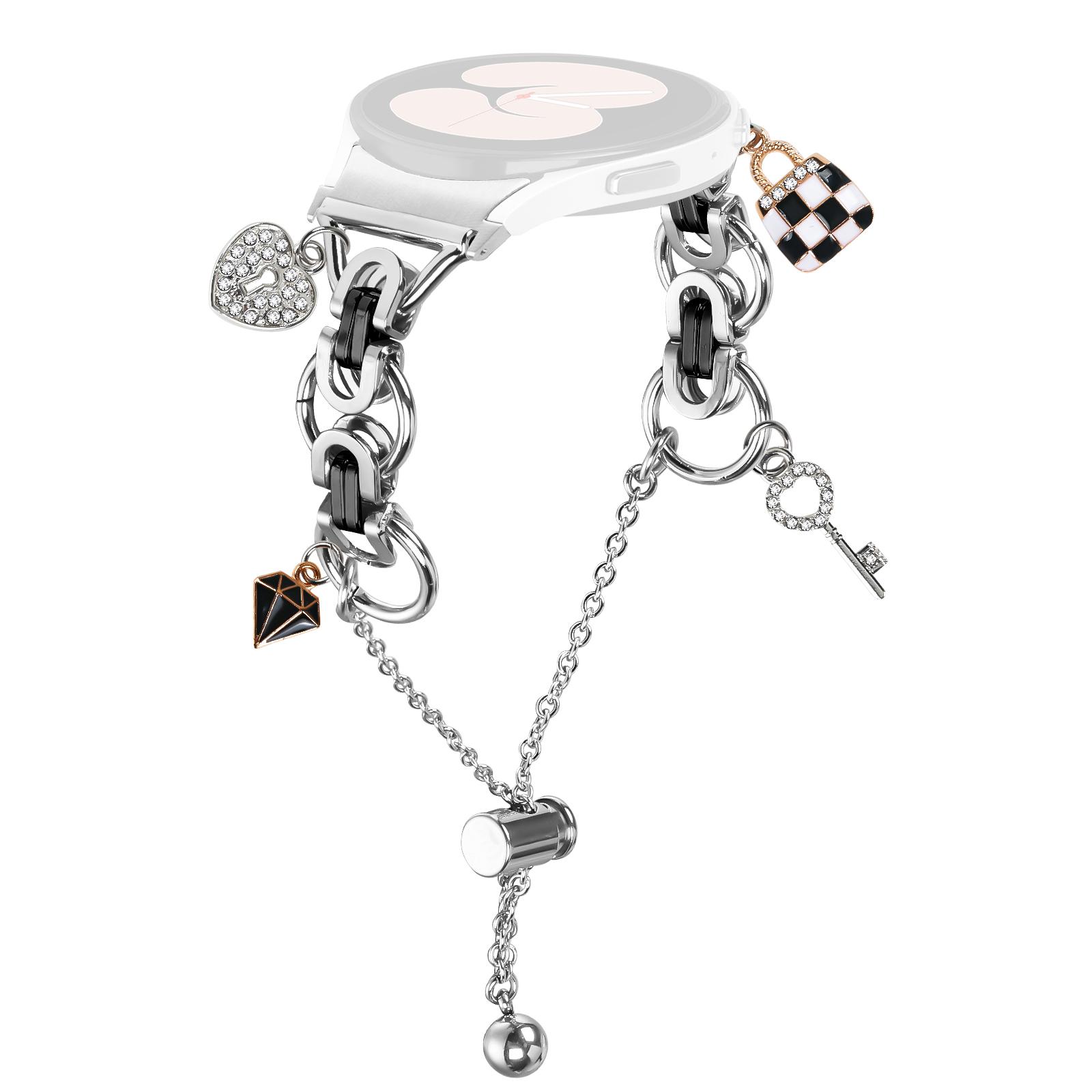 

Colored Metal Strap with Quick Release Connector for Samsung Galaxy Watch 5 Pro/5/Watch4 Single Loop Beaded Chain Watchband Silver/Black