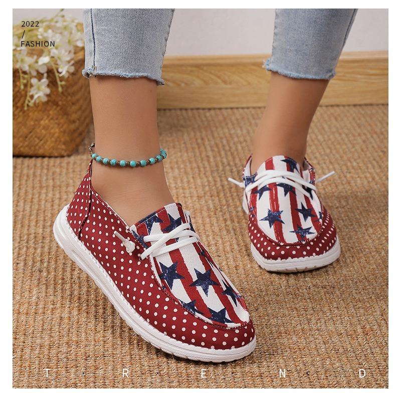 Plus-size Single Shoes Women's 2023 Spring New Star Stripe Low-top Pedaling Women's Shoes