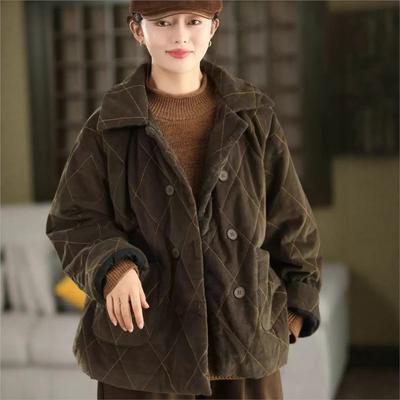 Kobiety Vintage Kołnierz Wykładany Długi Rękaw Płaszcze Zimowe Zapinane na Guziki Patchworkowe Kieszenie Płaszcze