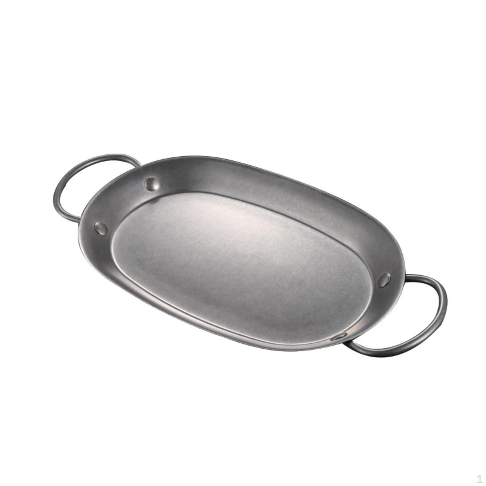 Tigaie pentru fructe de mare Ovală din oțel inoxidabil cu mânere tip buclă Vintage pentru bistro-uri Mici Large gray