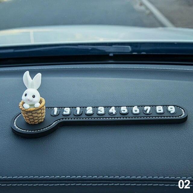 Telefonní číslo v autě Dočasná stopka Multifunkční kreslený zajíček Výzva k dočasné parkovací kartě Dekorace SPZ