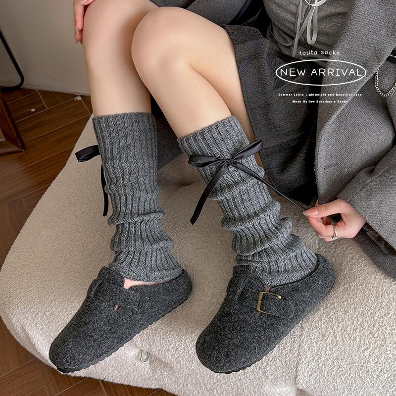 Boots Cotton Socks Cover Spring And Autumn Bow Stacking Socks Ballet Wind Wool Knitted Thickened Warm Calf Cover