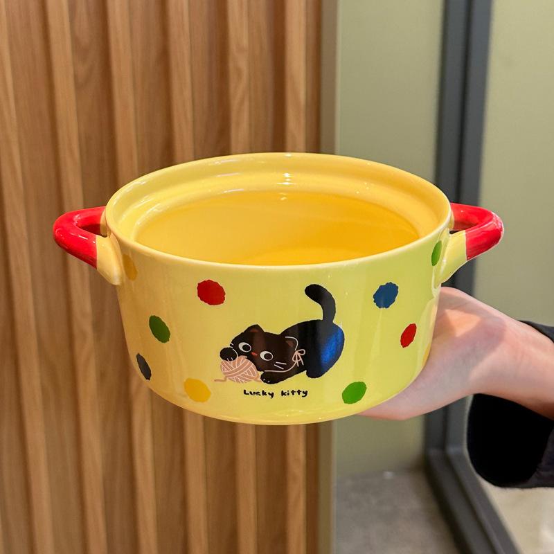 

Высококачественная миска для лапши быстрого приготовления Apple Cat с крышкой, студенческая керамическая миска для порошка улитки для общежития, специальная миска, большая миска, суповая миска no specifications