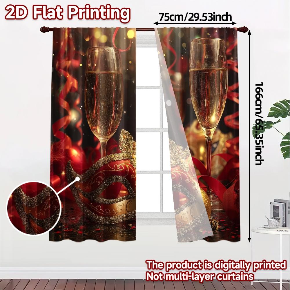 Set Of 2 Flat Printing Curtains Without Rod Masquerade Sparkle Popular Window Treatment Fabric Holiday Made Polyester