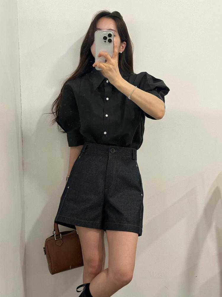 Bürodame Elegant Weiße Hemden Sommer Französische Textur Puffärmel Einreihige Kleidung Lässig Kurzarm Schicke Oberteile Damen