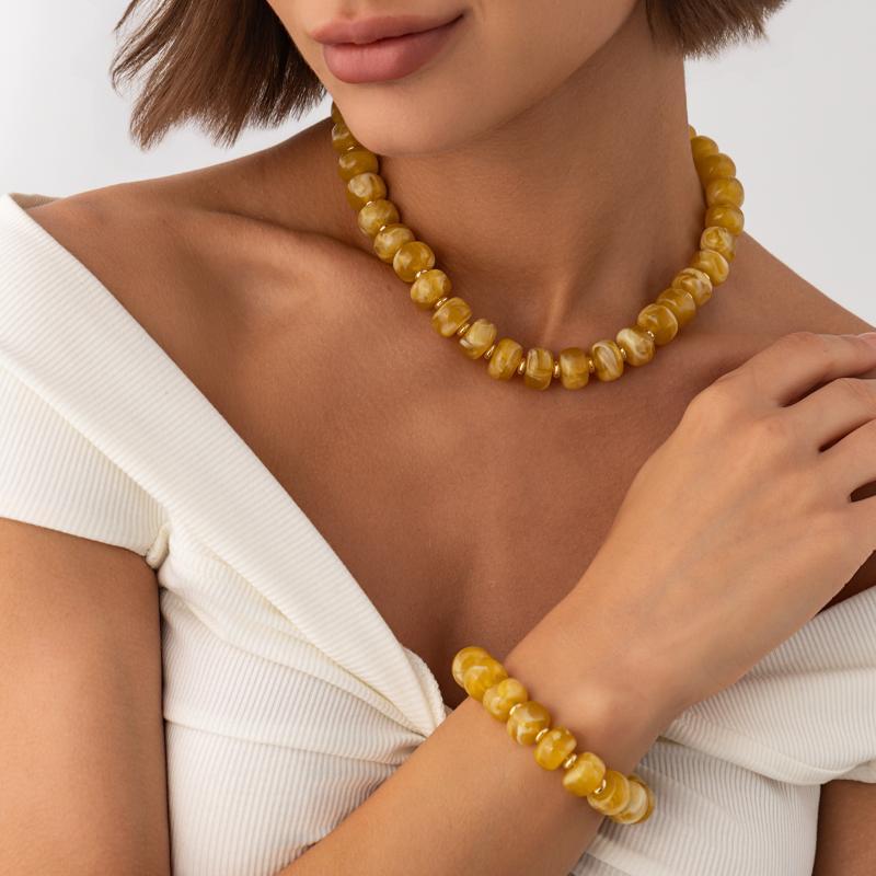 Trendy Y2K Aesthetic Smudge Resin Bead Chain Necklace Lightweight for Women Summer Beach Wear Jewelry Gift