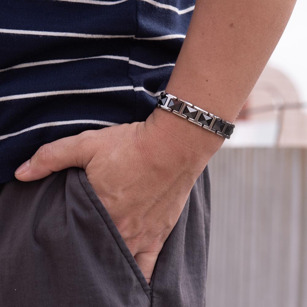 Magnetic Bracelet Benefits Black Ceramic 20cm Hematite Health Energy Bracelet for Men Chain Link Luxury Stainless Steel Bracelet