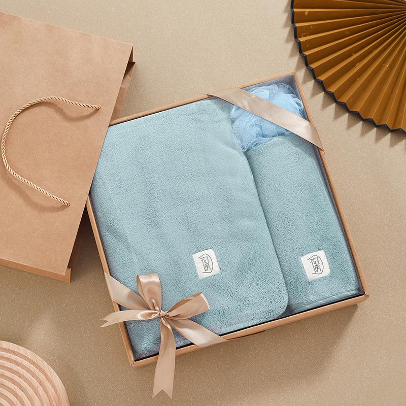 2025 new gift coral fleece towel bath towel set three-piece wedding towel small gift box