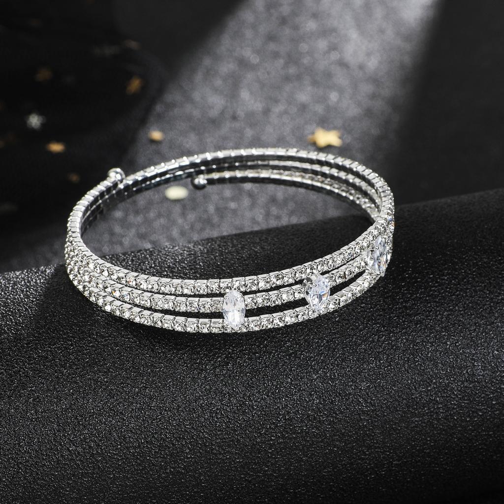 Single Row Luxury Full Diamond Bracelet Zircon Inlaid Claw Chain Bracelet Open Bracelet Jewelry