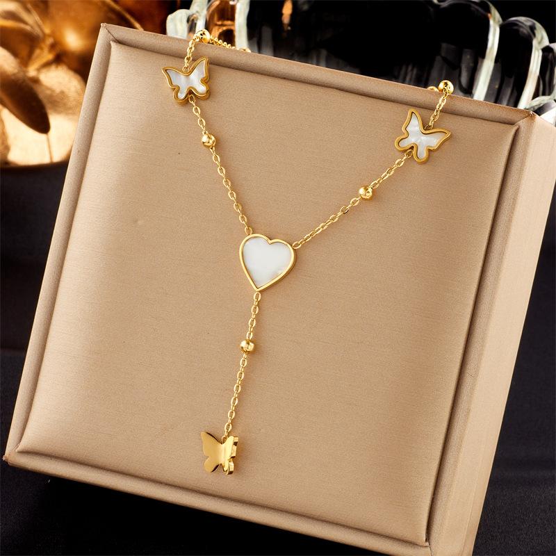 

Elegant Gold Plated heart Butterfly Necklace Rectangular Accent Pendants one size