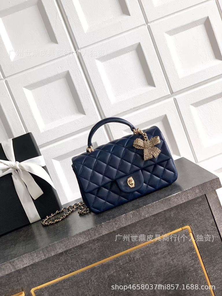 High-quality New Mini25K Bow  Style Sheepskin Diamond-grid Chain Bag Portable Single Shoulder Flip