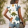 Women Plus Size V Neck Wide Short Sleeve Fire Phoenix Printed Black Straight Hem T Shirt