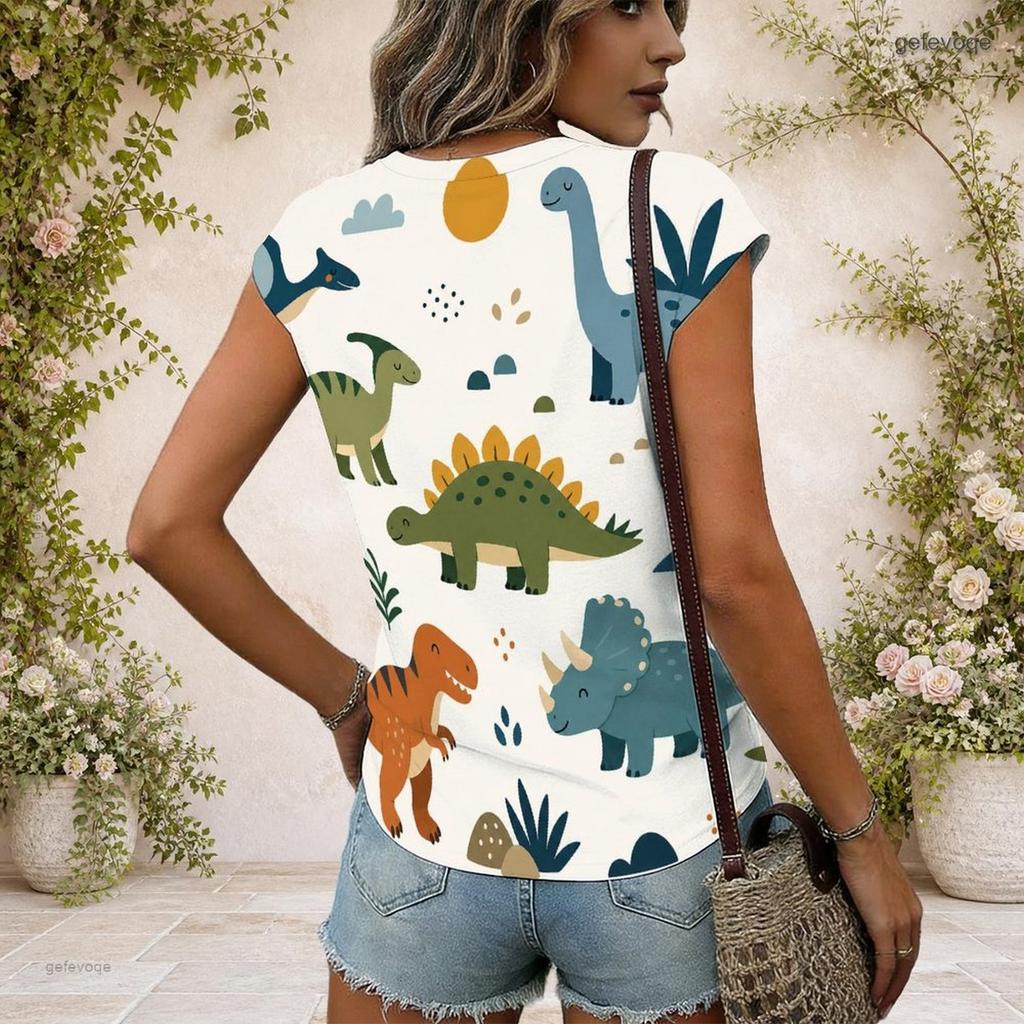 Women Plus Size V Neck Wide Short Sleeve Fire Phoenix Printed Black Straight Hem T Shirt