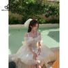 French Style Elegant Elegant Trailing Princess Dress Solid Color Strap Bow Slimming Ponte Dress Party Dress
