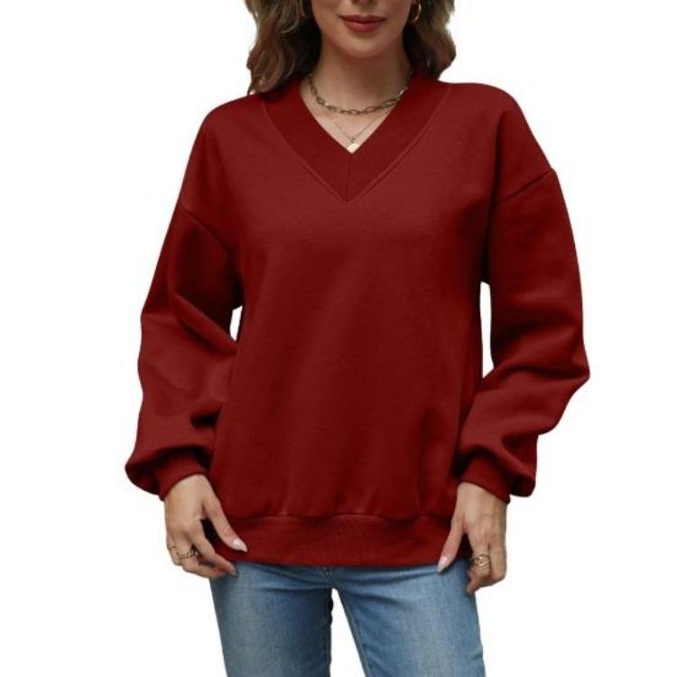 Fall Casual Drop Shoulder V Neck Oversized Sweatshirts Womens Fleece Long Sleeve Pullover Top Outfits