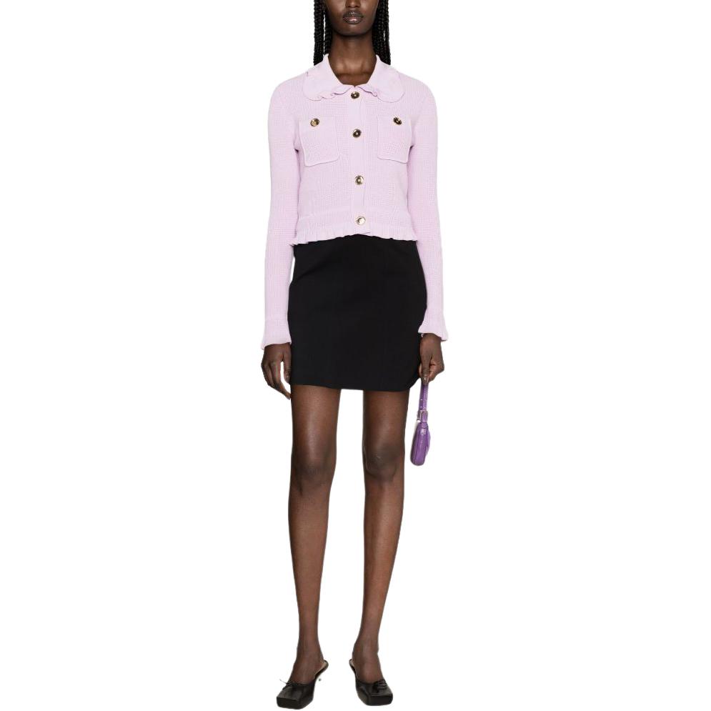 Pinko Commute Doll Collar Short Ruffle Hem Cardigan Sweater Women Tops Pink 103160A1Q3-N78