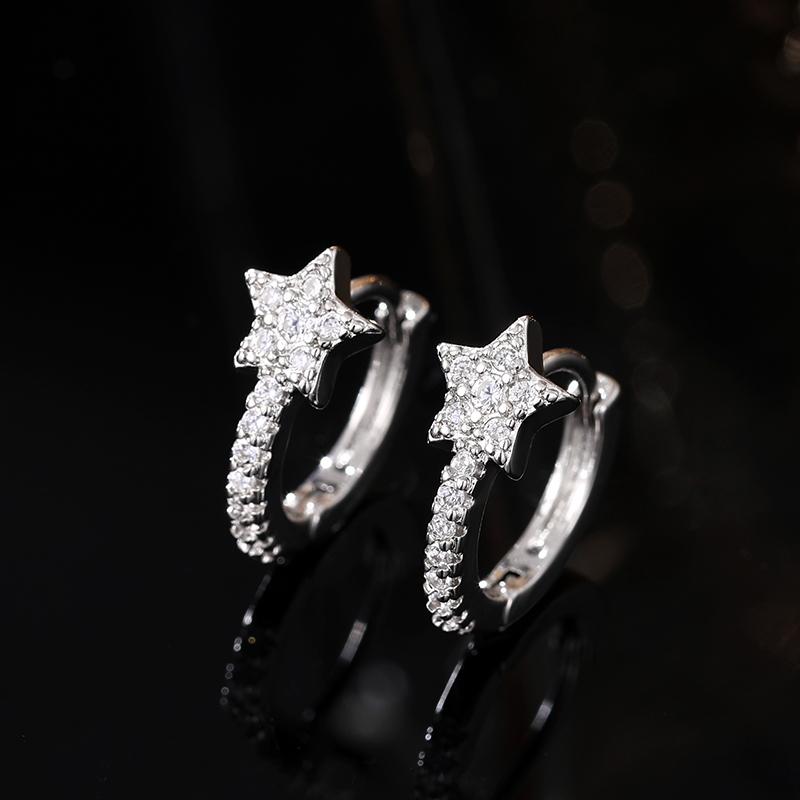 Huitan Fashion Star Hoop Earrings with Dazzling CZ Simple Stylish Ear Accessories for Women  Color Exquisite Girls Jewelry