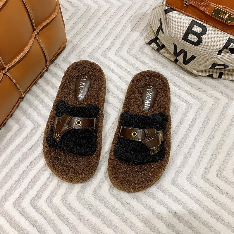 

Fashion thick-soled fluffy slippers women s autumn and winter wear 2025 new slippers feel belt buckle platform shoes 40