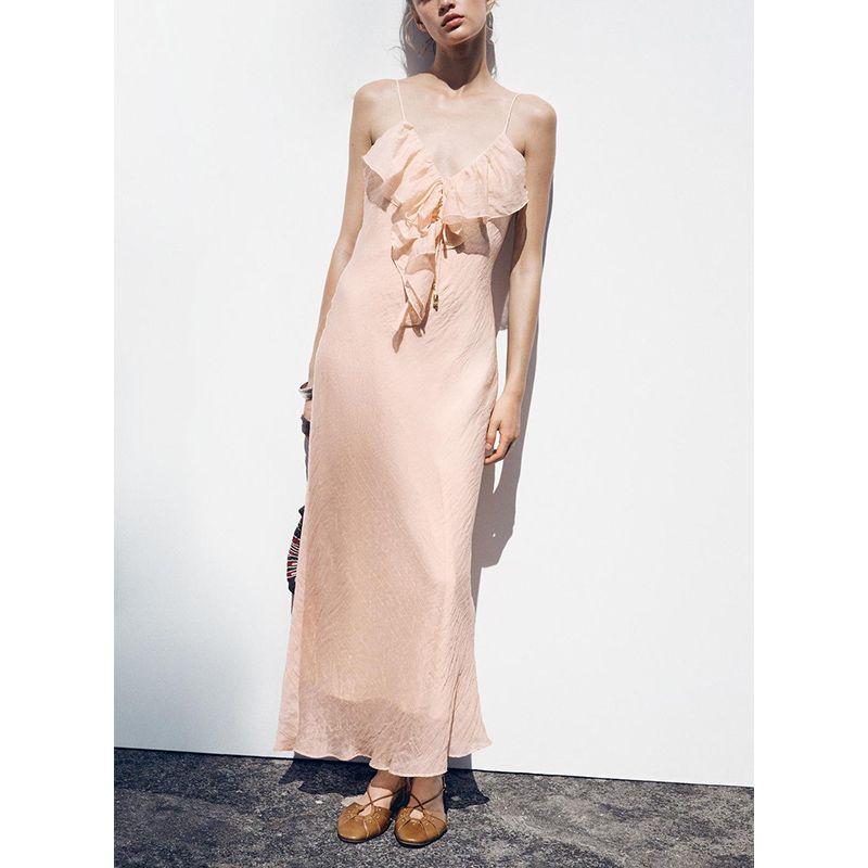 Summer New Arrival Women's Clothing Sexy V-neck Skirt with Shoulder Straps Laminated Decoration Intimates Midi Skirt Dress 5029107