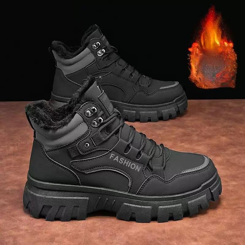 Men's Workwear Shoes Winter Outdoor Boots Thick Soled Warm Cotton Shoes, Casual and Plush Men's Shoes  Platform Boots