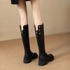 Fashion Middle Heel Leather Round Toe Long Boots for Women Autumn Winter Chic and Elegant Fashion 2025 Sale Knee High Shaft Shoes Woman