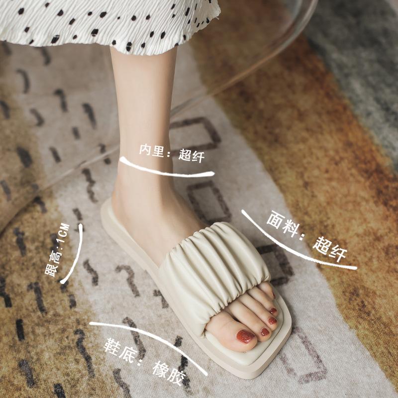 Slippers women's summer candy personalized folds flat bottom versatile outer wear soft bottom one word cool slippers breathable non-slip