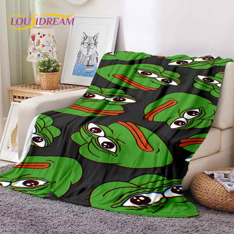 3D Cartoon Pepe Frosch Gesicht HD Weiche Flanelldecken, Überwurfdecke Bequeme Decke für Picknick Betten Sofa Haus Schlafzimmer Geschenke